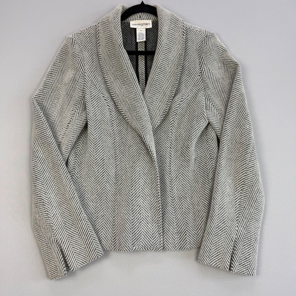 Vintage Bloomingdales Herringbone Wool Angora Blazer Shawl Collar Jacket M